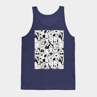 Doodle Black and White Dog Pattern Tank Top